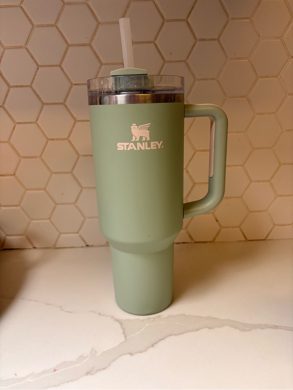 Stanley Olive Sage Insulated Travel Tumbler with Handle and Straw